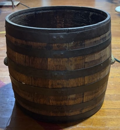 ANTIQUE STAVED WOOD BARREL W/IRON STRAPS (1 of 3)