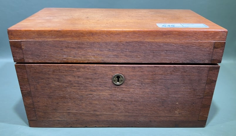 BRASS WEIGHT SET IN DOVETAILED MAHOGANY BOX: 14" X 8" X 8"