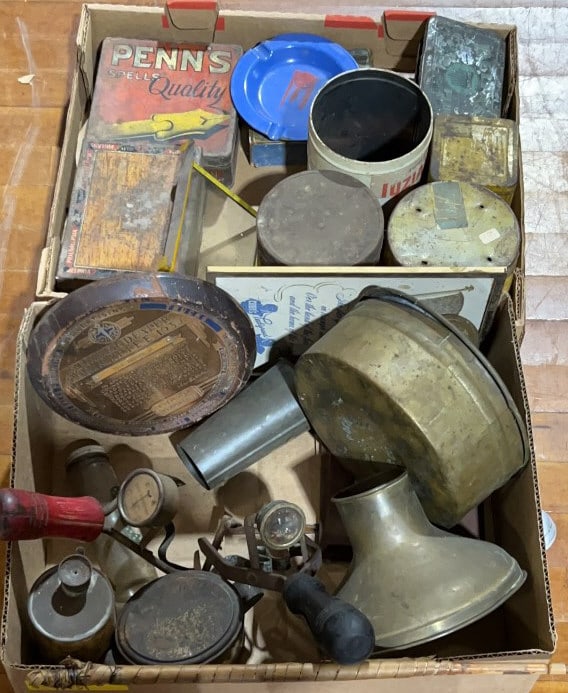 ADVERTISING TINS & SPITTOON LOT (1 of 6)