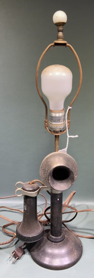 ANTIQUE CANDLESTICK TELEPHONE LAMP: 5-1/2" X 21"