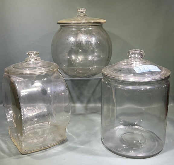 3 VINTAGE STORE COUNTER GLASS JARS (1 of 5)