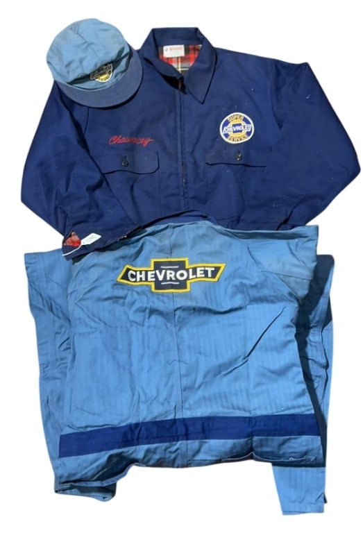 VINTAGE CHEVROLET BIBS, COAT & HAT: SIZE 40 BIDS