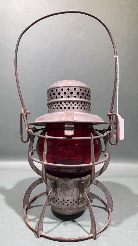 B & O RAILROAD LANTERN W/ RED GLOBE (1 of 4)