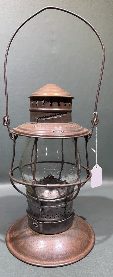 C. M. & ST. P. RAILROAD LANTERN & MATCHING GLOBE: 7" X 17"