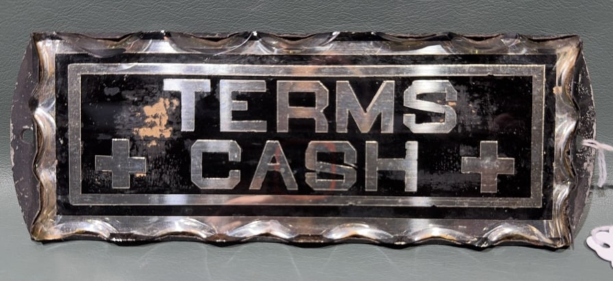 "TERM CASH" GLASS & METAL ADVERTISING SIGN (1 of 4)