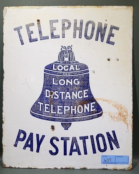 ANTIQUE PORCELAIN DOUBLE SIDED TELEPHONE SIGN (1 of 4)