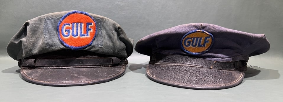 2 VINTAGE GULF UNIFORM HATS: 10" X 4-1/2"