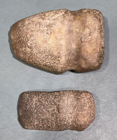 2 NATIVE AMERICAN STONE AXE HEAD: LARGEST ONE 6" X 2"