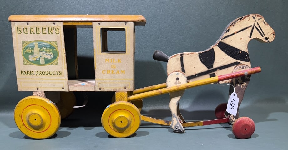 BORDEN'S METAL & WOODEN MILK WAGON: 20" X 9-1/4"