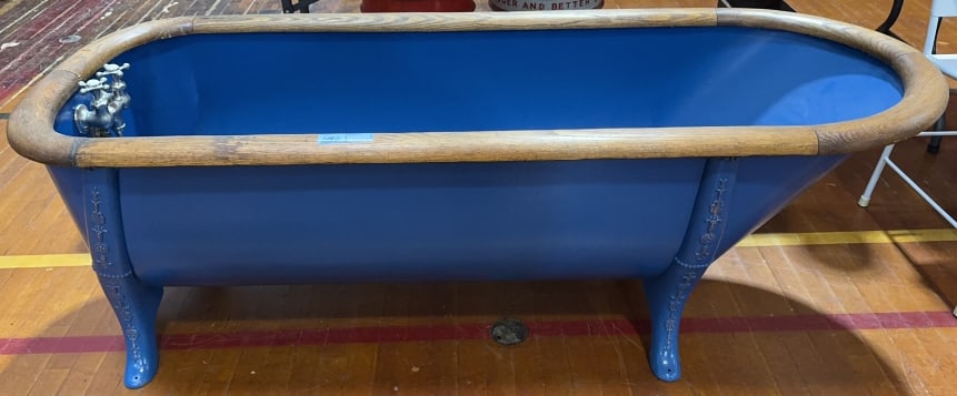ANTIQUE ZINC TUB W/ OAK TRIM (1 of 4)