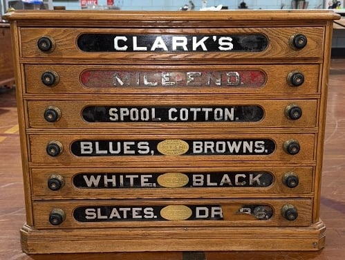 ANTIQUE OAK CLARKS 6 DRAWER SPOOL CABINET (1 of 7)