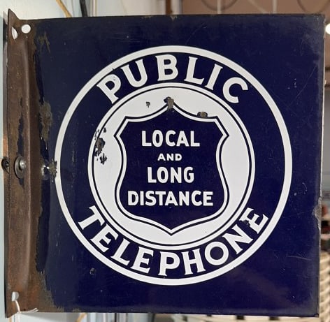 PUBLIC TELEPHONE PORCELAIN FLANGE SIGN (1 of 4)