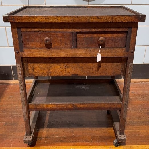 VINTAGE WOODEN INDUSTRIAL STYLE WORK TABLE (1 of 5)