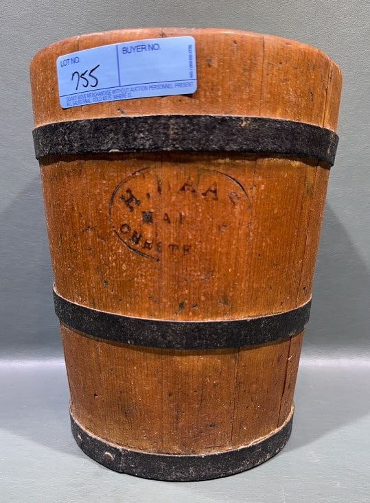 SIGNED STAVED WOODEN PECK MEASURE BUCKET (1 of 5)