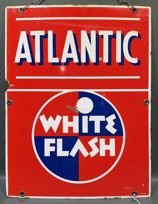 ATLANTIC WHITE FLASH PORCELAIN ADVERTISING SIGN (1 of 4)
