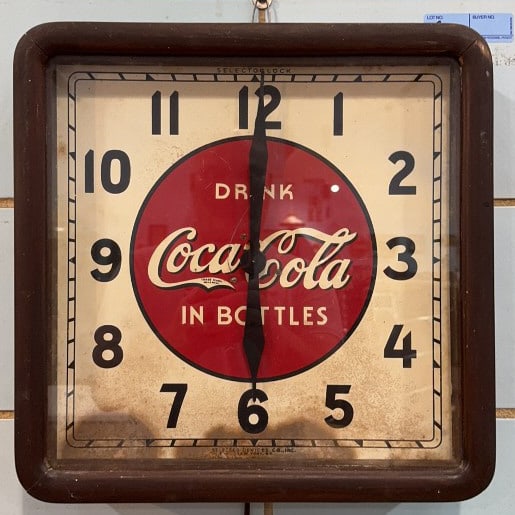 1939 "DRINK COCA-COLA IN BOTTLES" WOODEN CLOCK (1 of 5)
