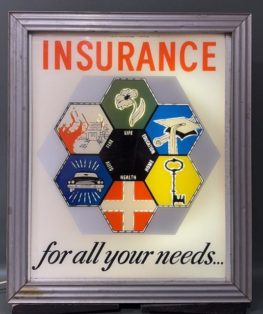 VINTAGE LIGHTED INSURANCE ADVERTISING SIGN (1 of 7)