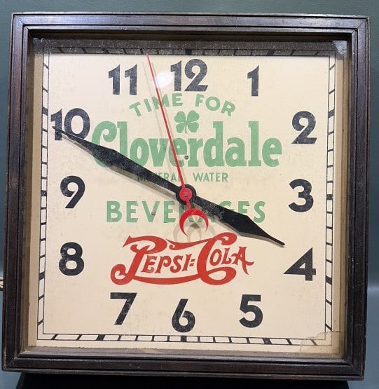 PEPSI-COLA "TIME FOR CLOVERDALE" ADVERTISING CLOCK (1 of 4)