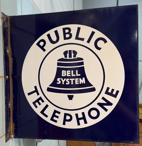 BELL SYSTEM PORCELAIN DOUBLE SIDED FLANGE SIGN (1 of 3)