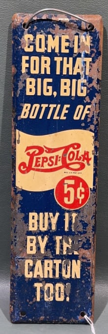 VINTAGE PEPSI-COLA "BIG BOTTLE" TIN DOOR PUSH (1 of 4)