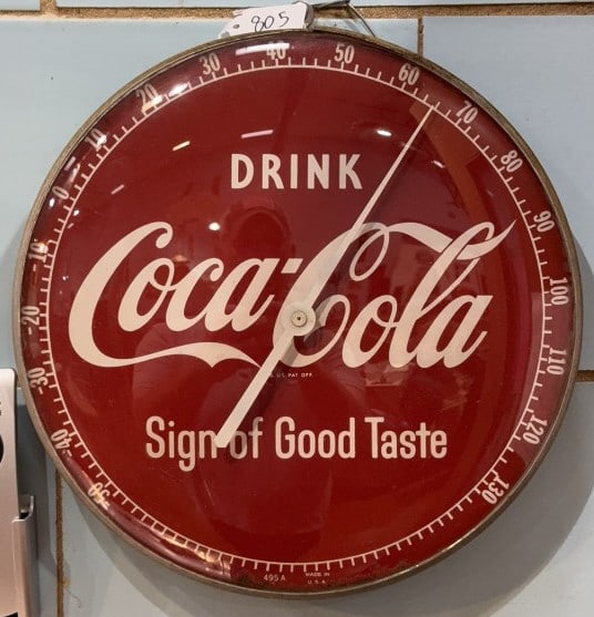 COCA-COLA ROUND ADVERTISING THERMOMETER: 12" ROUND