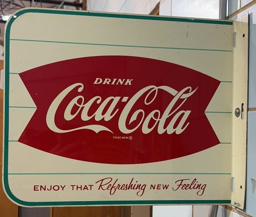 COCA-COLA "FISHTAIL" DOUBLE SIDED FLANGE SIGN (1 of 4)