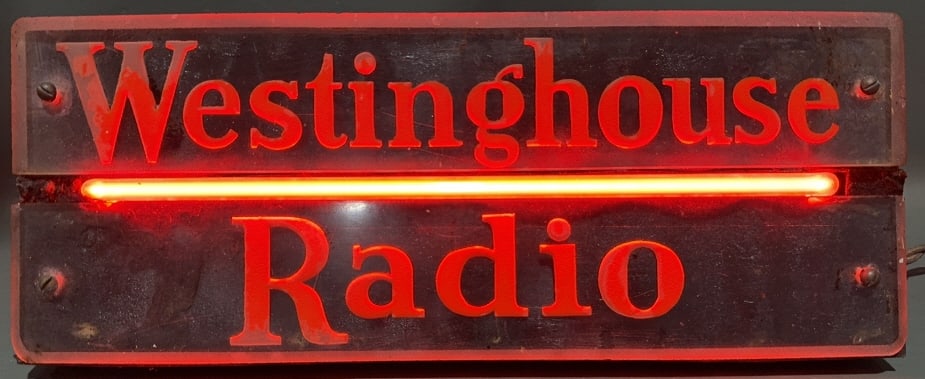 VINTAGE WESTINGHOUSE RADIO LIGHTED DEALER SIGN: WORKING CONDITION 14" X 6-1/2" X 6-1/2"