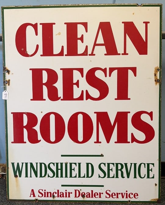 SINCLAIR DEALER "CLEAN RESTROOMS" PORCELAIN SIGN (1 of 6)