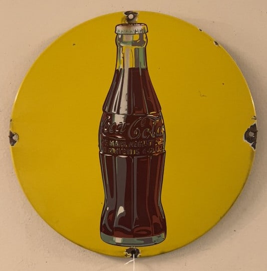 COCA-COLA YELLOW PORCELAIN ROUND SIGN (1 of 4)