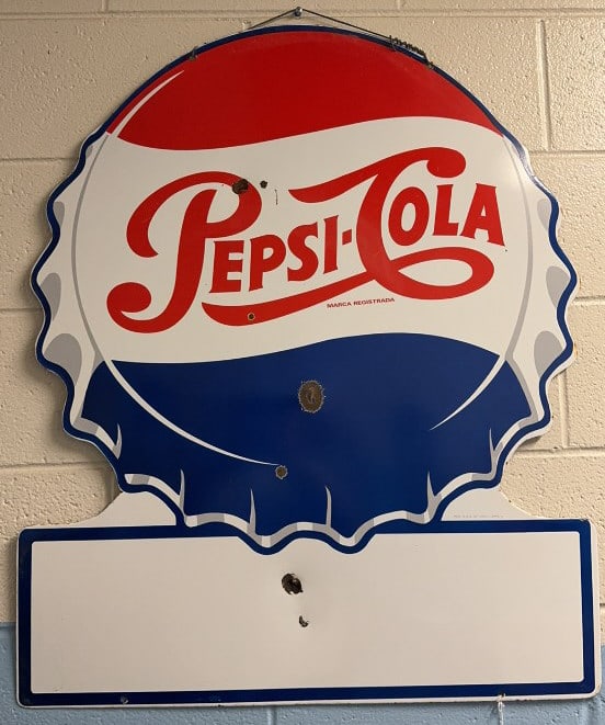 PEPSI-COLA PORCELAIN BOTTLE CAP DBL SIDED SIGN (1 of 5)