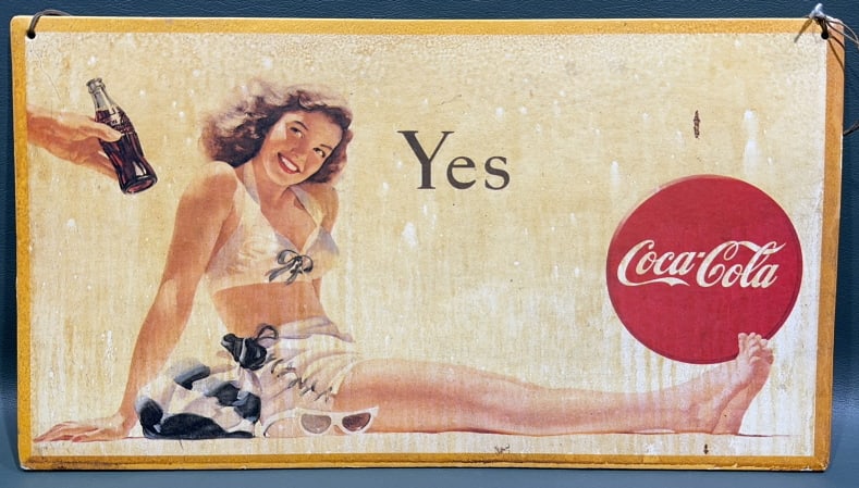 1946 COCA-COLA "YES" PIN UP GIRL CARDBOARD SIGN (1 of 5)