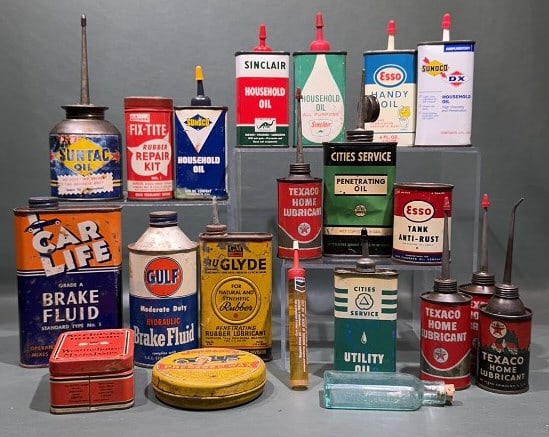 COLLECTION OF VARIOUS OIL ADVERTISING CANS: 6" X 4"