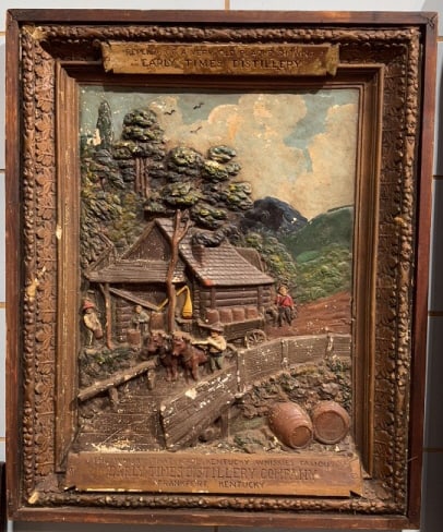 EARLY TIMES BOURBON ADVERTISING PLASTER PLAQUE: 28" X 23"