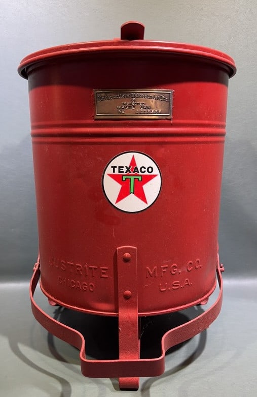 VINTAGE JUST RITE RED INDUSTRIAL OILY WAIST CAN (1 of 5)