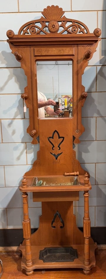 ANTIQUE WALNUT VICTORIAN MIRRORED HALL RACK (1 of 5)