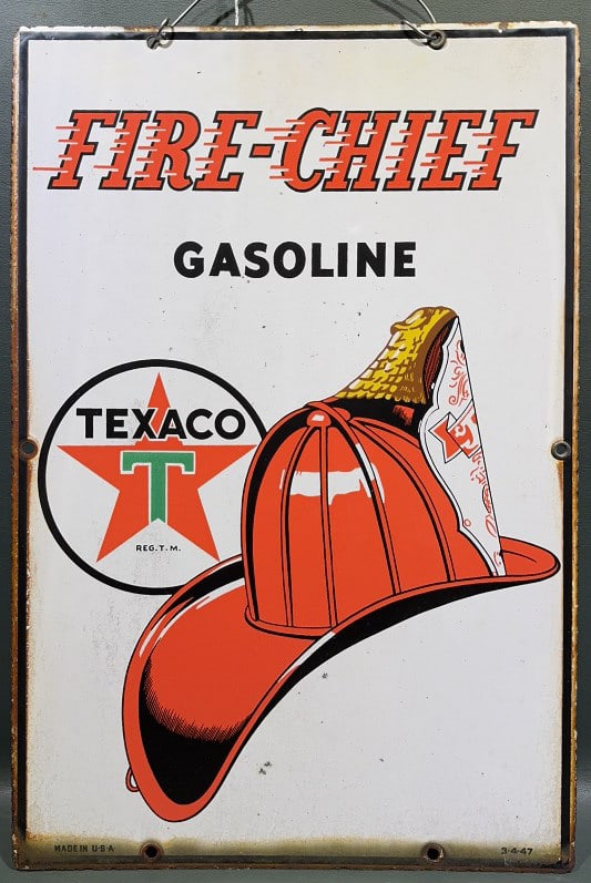 VINTAGE 1947 TEXACO FIRE CHIEF PORCELAIN SIGN (1 of 6)
