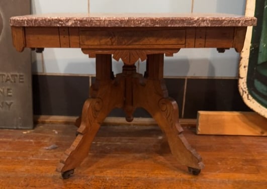 WALNUT VICTORIAN MARBLE TOP COFFEE TABLE (1 of 4)
