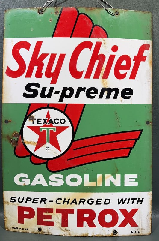 VINTAGE PORCELAIN TEXACO SKY CHIEF PUMP SIGN (1 of 5)