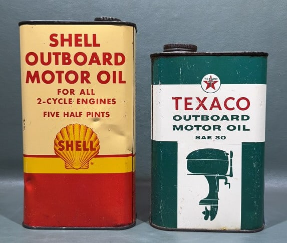1 TEXACO & 1 SHELL OUTBOARD OIL ADVERTISING CANS (1 of 4)