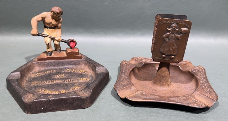 2 VINTAGE ADVERTISING ASH TRAYS: 5-1/2" X 4"