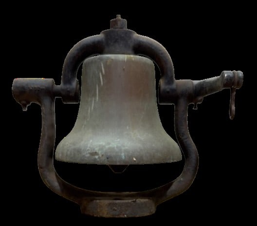 ANTIQUE BRONZE LOCOMOTIVE BELL: 17" X 17" X 11"
