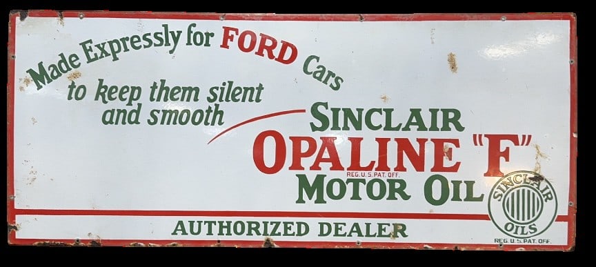 SINCLAIR OPALINE "F" MOTOR OIL FORD PORCELAIN SIGN (1 of 6)