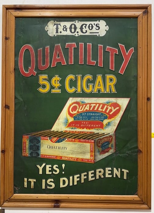 LG T. & O. CO. " QUALITY" 5 CENT CIGAR METAL SIGN