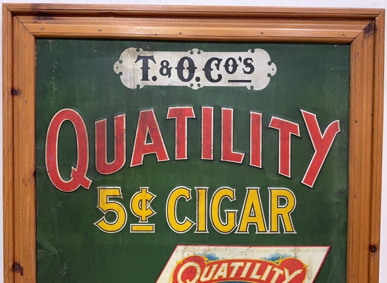 LG T. & O. CO. " QUALITY" 5 CENT CIGAR METAL SIGN - 3