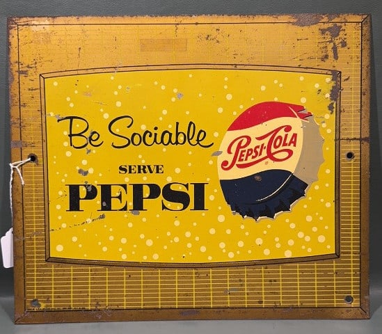 PEPSI-COLA "BE SOCIABLE" METAL ADVERTISING SIGN (1 of 4)