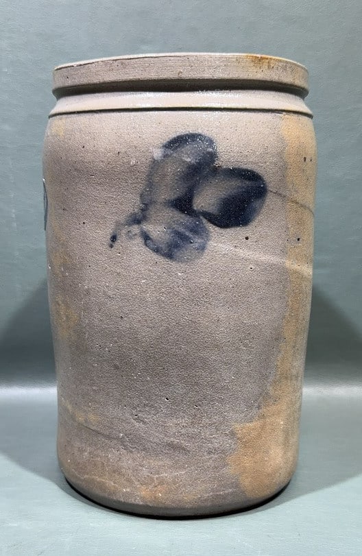 ANTIQUE BLUE DECORATED STONEWARE CROCK (1 of 4)