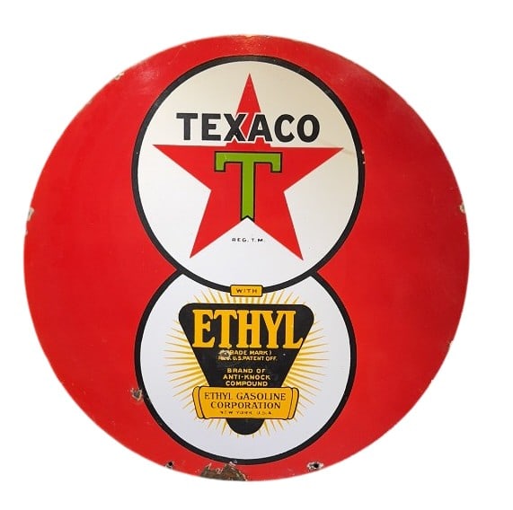 VINTAGE DOUBLE SIDED TEXACO PORCELAIN SIGN: 30"