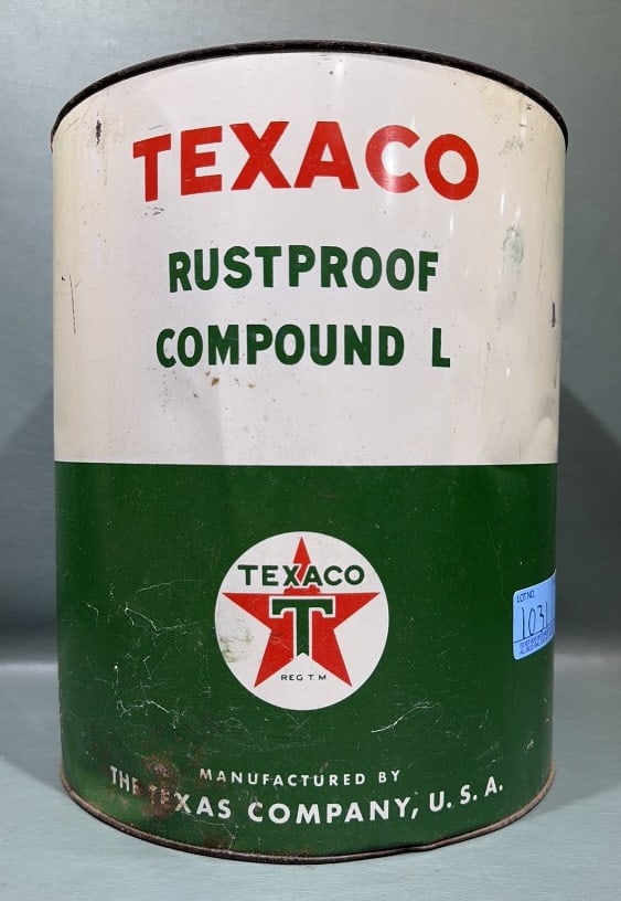 VINT. TEXACO RUSTPROOF COMPOUND L ADVERTISING TIN (1 of 3)