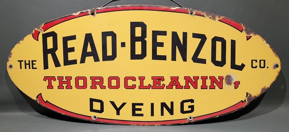 READ-BENZOL PORCELAIN ADVERTISING SIGN: 25-1/2" X 11-1/4"