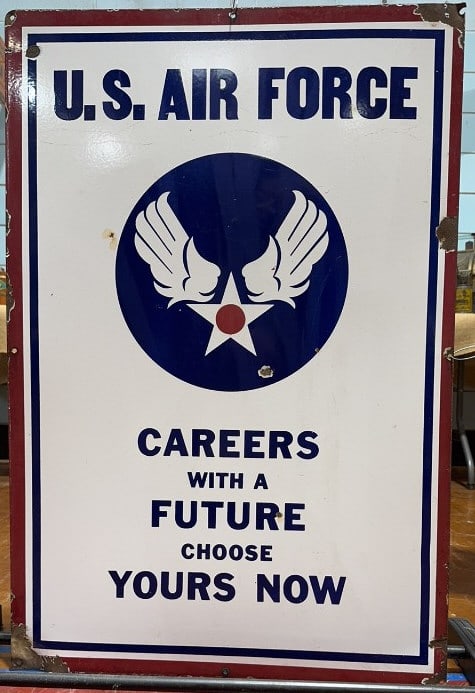 DBL SIDED U.S. FORCE & ARMY RECRUITING SIGN: PORCELAIN 37-1/2" X 25"